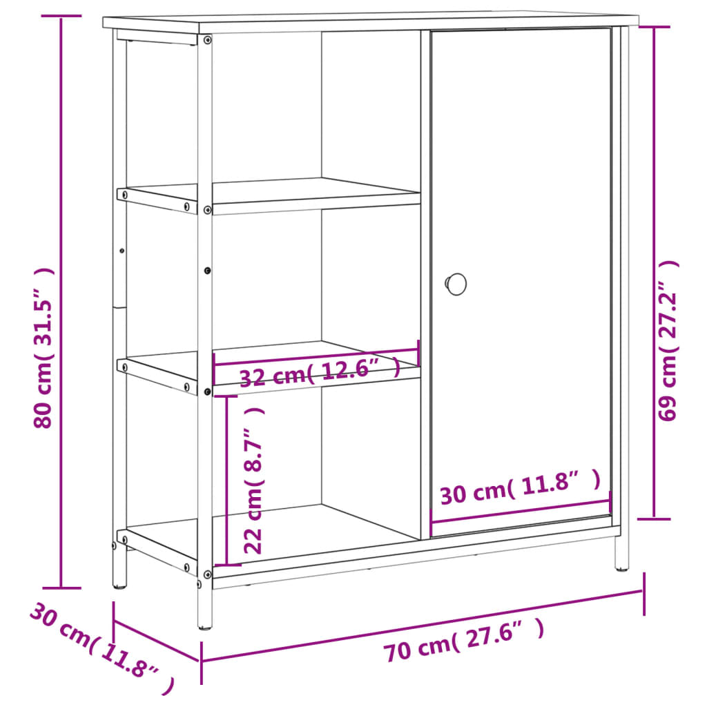 vidaXL Dressoir 70x30x80 cm bewerkt hout gerookt eikenkleurig