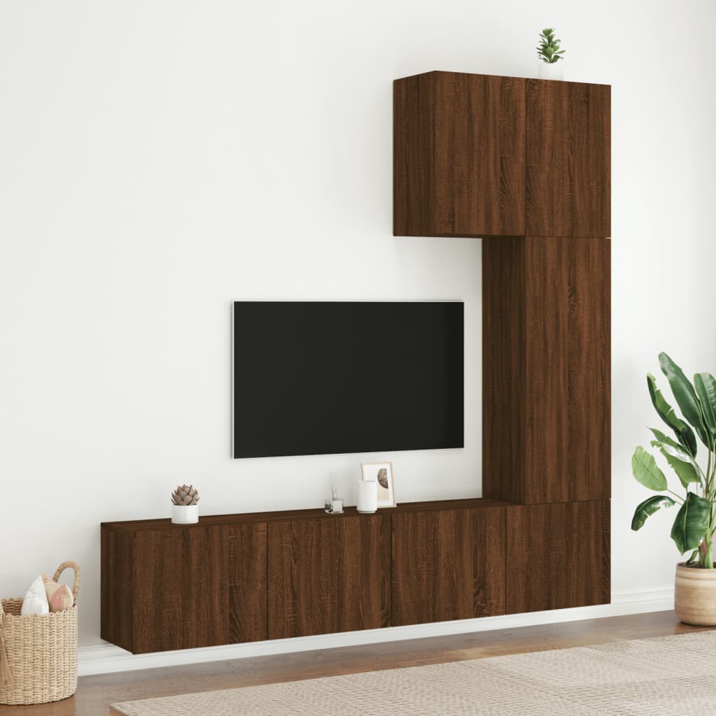 vidaXL 5-delige Tv-wandmeubelset bewerkt hout bruineikenkleurig