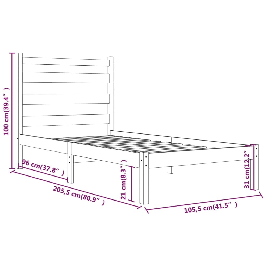 vidaXL Bedframe massief grenenhout wit 100x200 cm