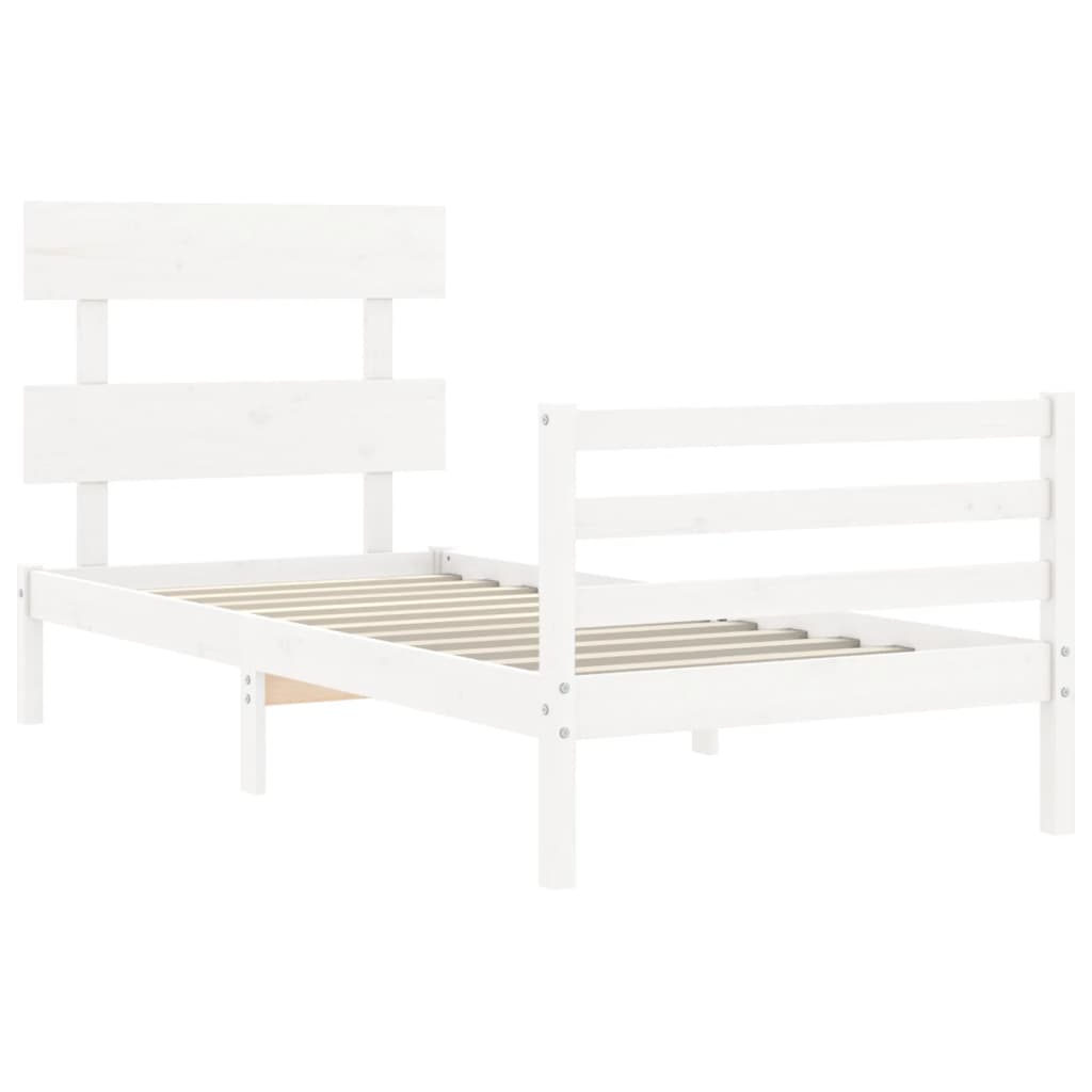 vidaXL Bedframe met hoofdbord massief hout wit 90x200 cm