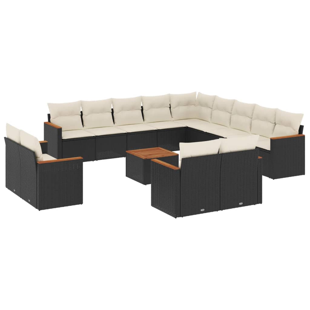 vidaXL 14-delige Loungeset met kussens poly rattan zwart