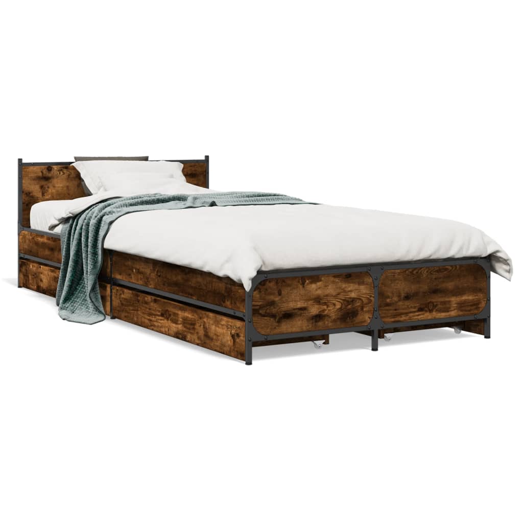 vidaXL Bedframe met lades bewerkt hout gerookt eikenkleurig 90x200 cm