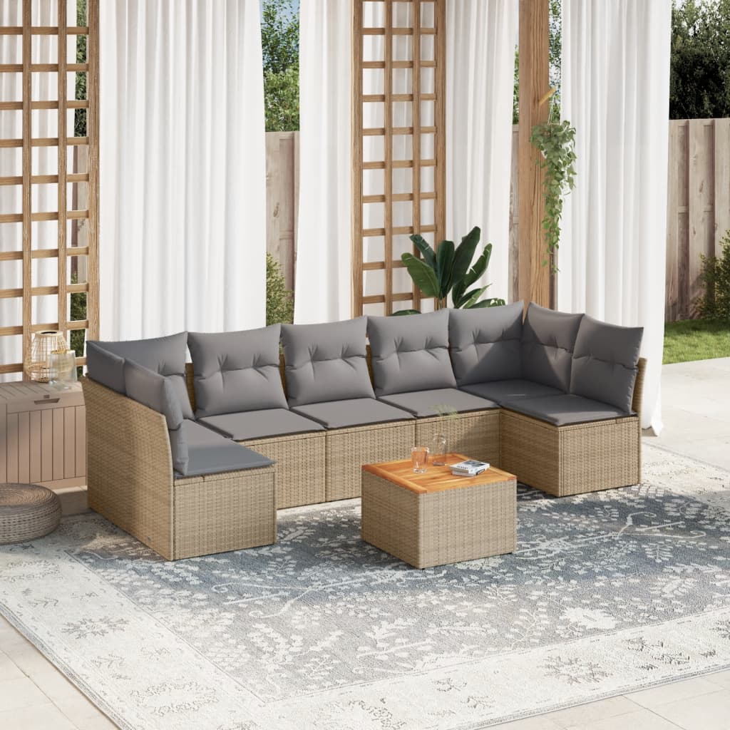 vidaXL 8-delige Loungeset met kussens poly rattan gemengd beige