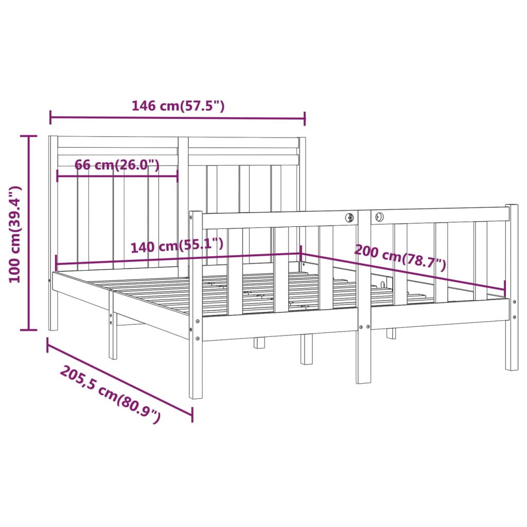 vidaXL Bedframe massief grenenhout 140x200 cm