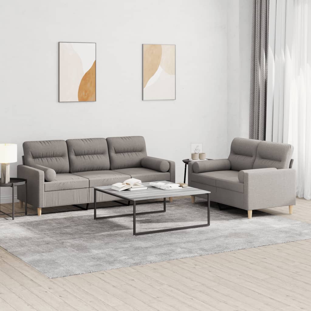 vidaXL 2-delige Loungeset met kussens stof taupe