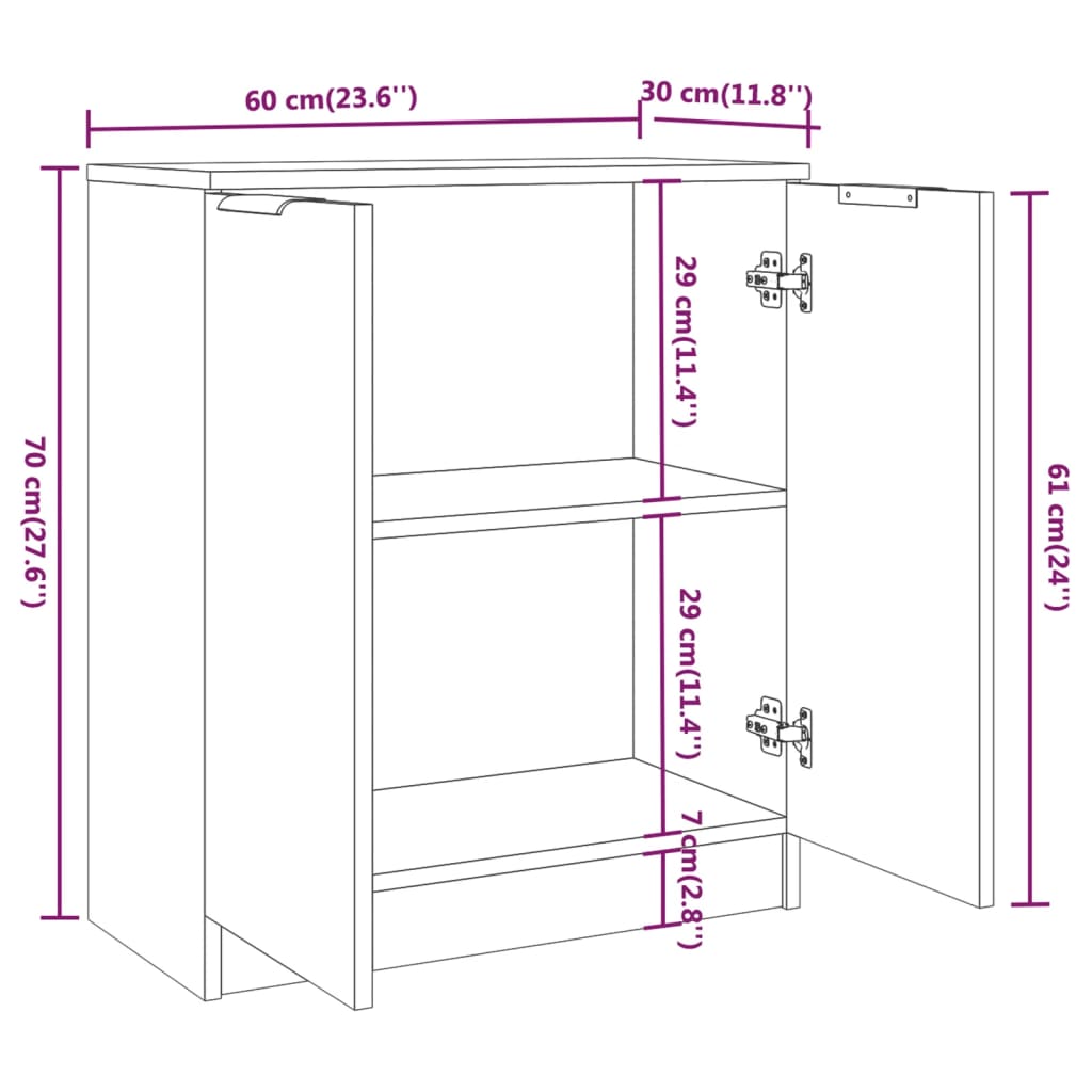 vidaXL Dressoir 60x30x70 cm bewerkt hout bruin eikenkleur