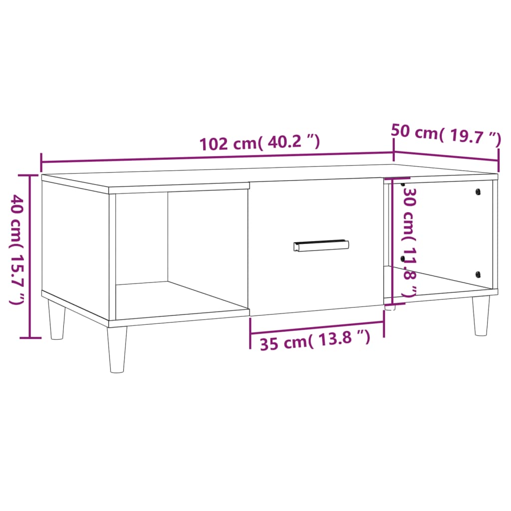 vidaXL Salontafel 102x50x40 cm bewerkt hout wit