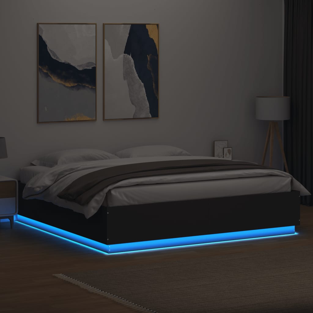vidaXL Bedframe met LED-verlichting bewerkt hout zwart 200x200 cm