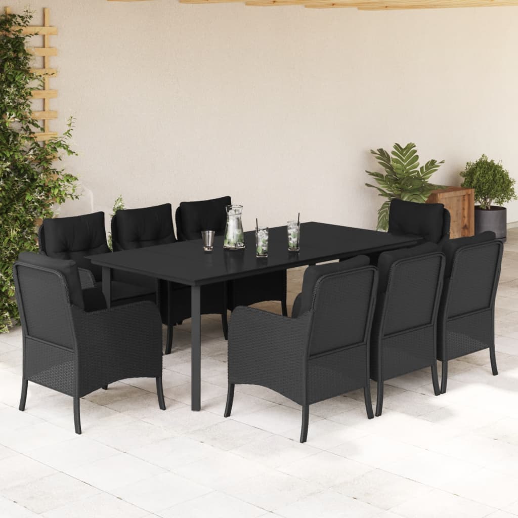 vidaXL 9-delige Tuinset poly rattan zwart