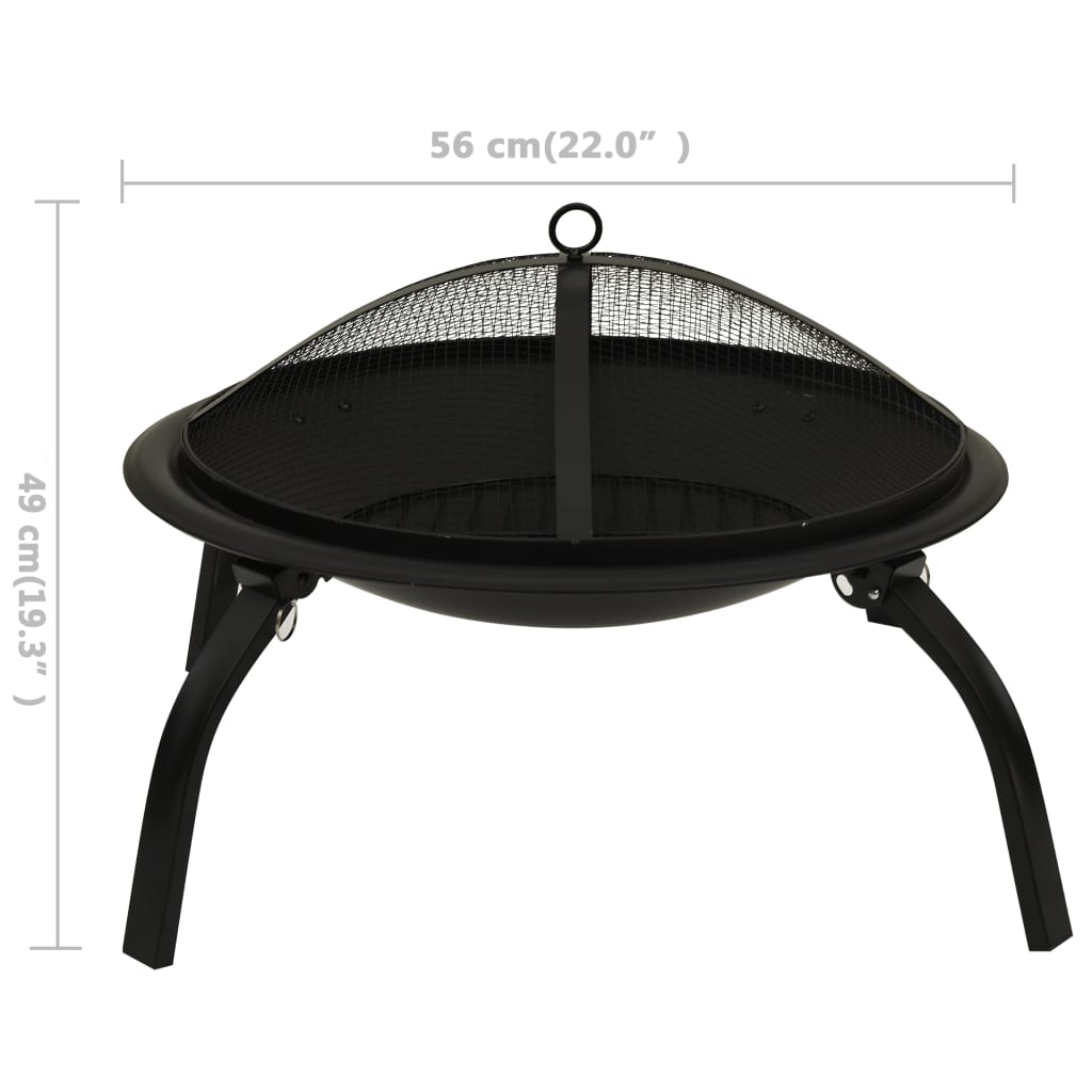 vidaXL Vuurschaal en barbecue 2-in-1 met pook 56x56x49 cm staal