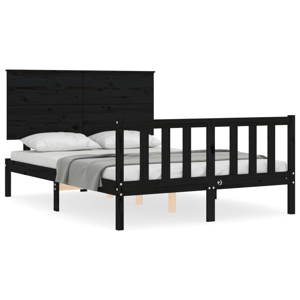 vidaXL Bedframe met hoofdbord massief hout zwart 140x200 cm