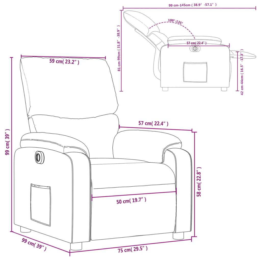 vidaXL Fauteuil elektrisch verstelbaar kunstleer zwart