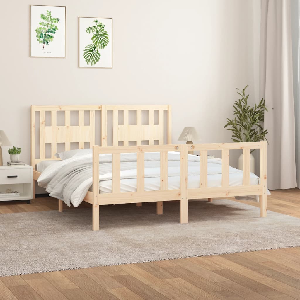 vidaXL Bedframe met hoofdbord massief grenenhout 150x200 cm