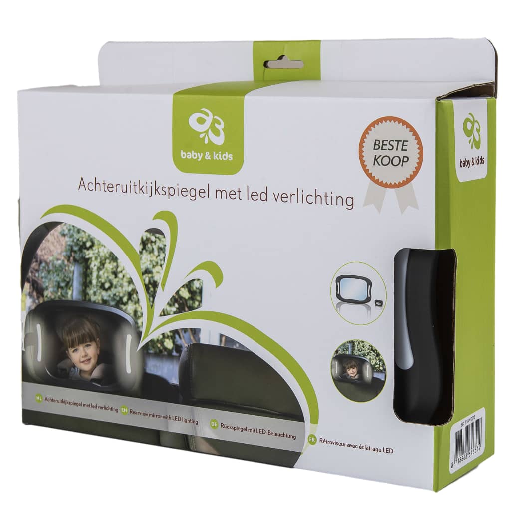 A3 Baby & Kids Babyautospiegel met LED 28,5x21,4x8 cm zwart