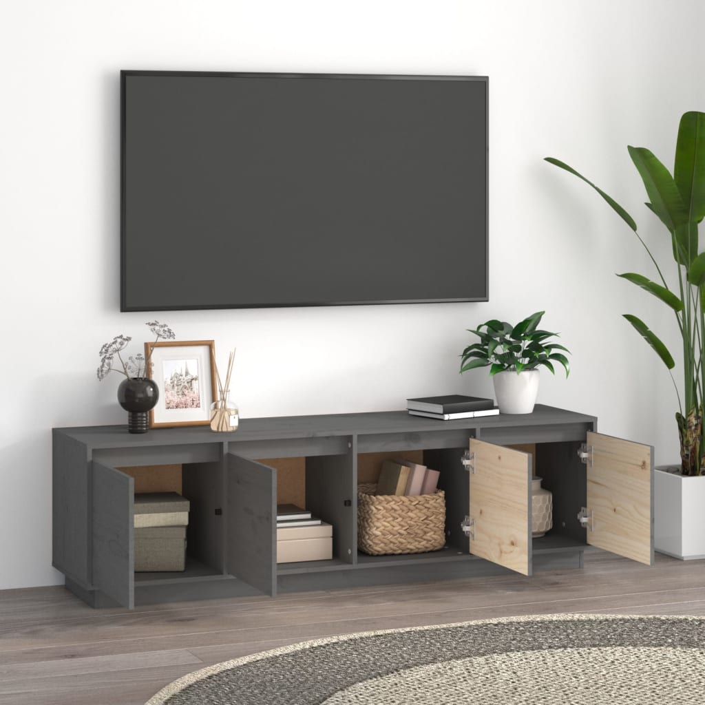 vidaXL Tv-meubel 156x37x45 cm massief grenenhout grijs