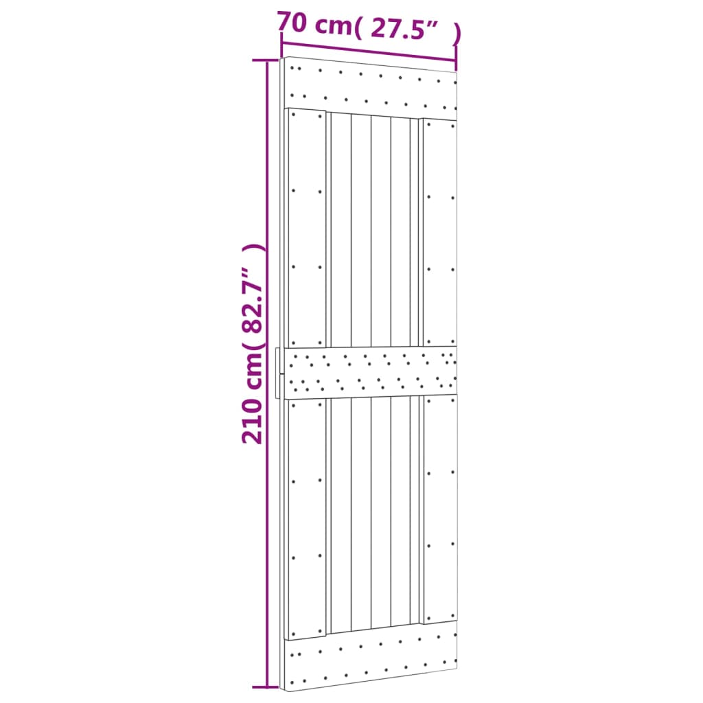 vidaXL Schuifdeur met beslag 70x210 cm massief grenenhout