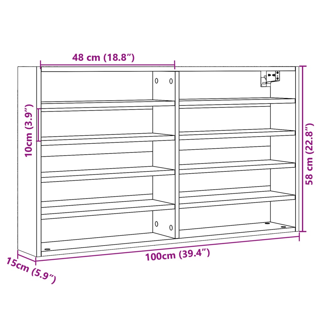 vidaXL Vitrinekast 100x15x58 cm bewerkt hout bruin eikenkleurig