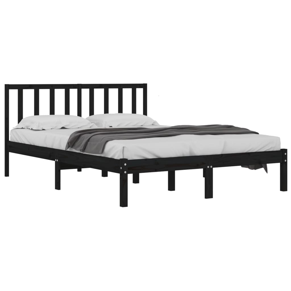 vidaXL Bedframe massief grenenhout zwart 135x190 cm