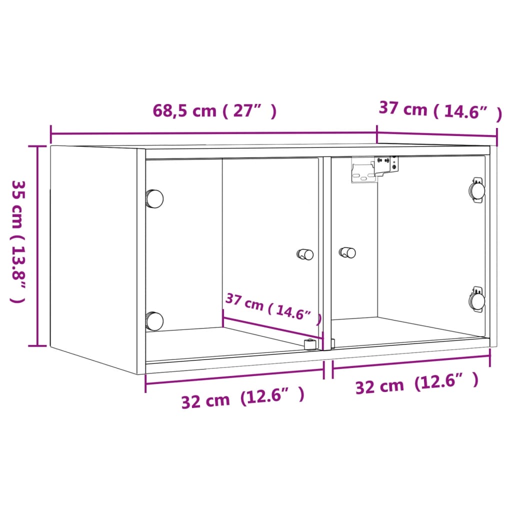 vidaXL Wandkast met glazen deuren 68,5x37x35 cm zwart