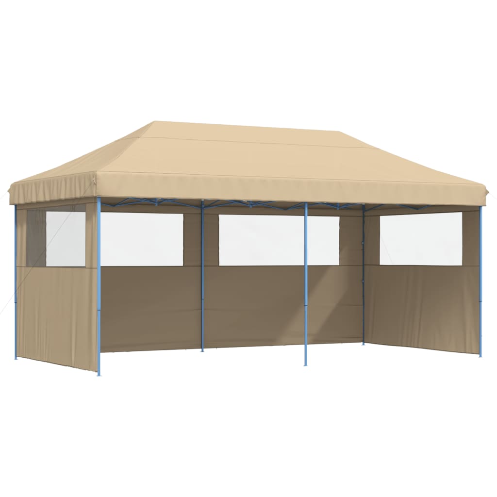 vidaXL Partytent inklapbaar pop-up met 3 zijwanden beige