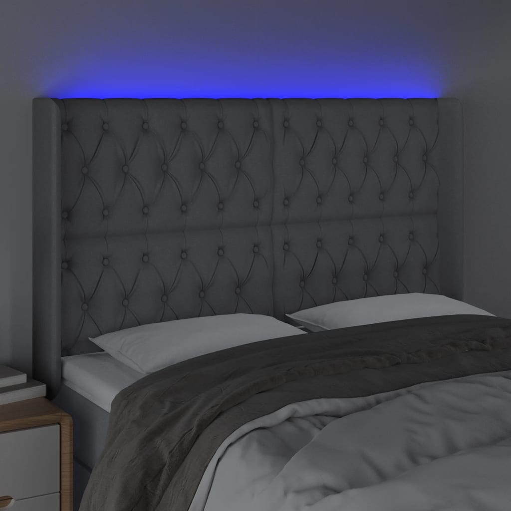 vidaXL Hoofdbord LED 147x16x118/128 cm stof lichtgrijs