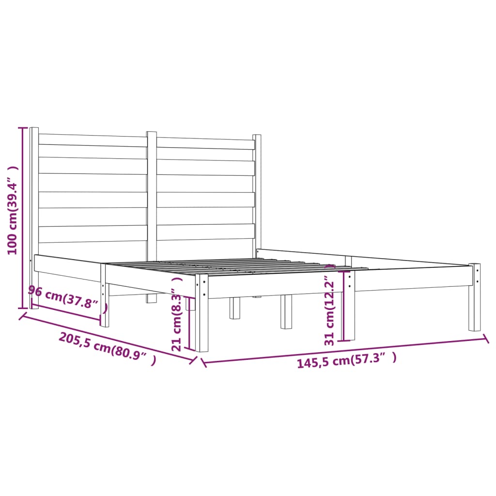 vidaXL Bedframe massief grenenhout zwart 140x200 cm