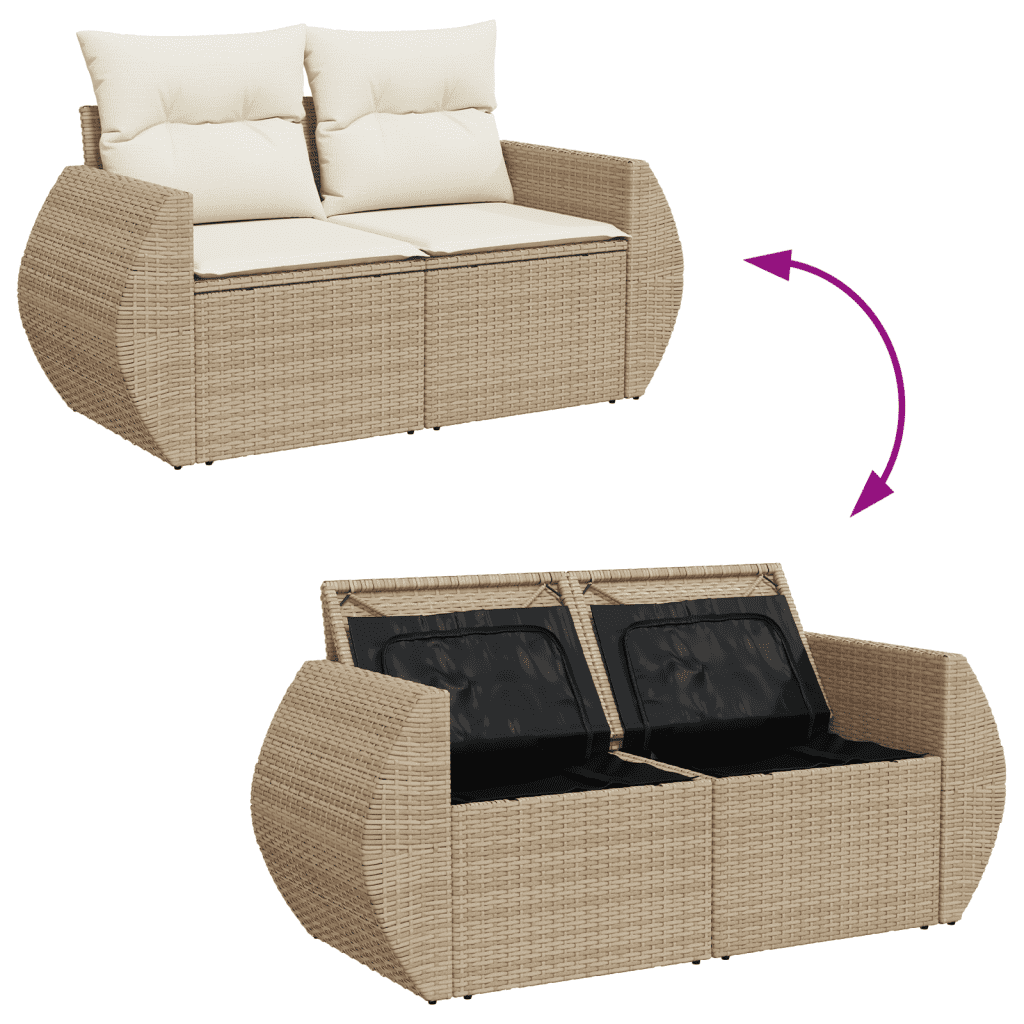 vidaXL 11-delige Tuinset met kussens poly rattan beige