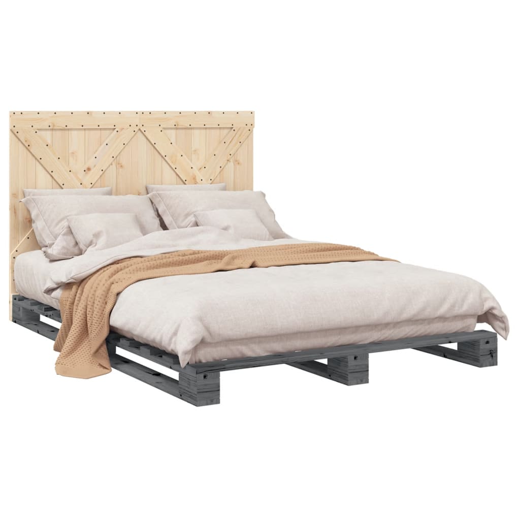 vidaXL Bedframe met hoofdbord massief grenenhout grijs 140x200 cm