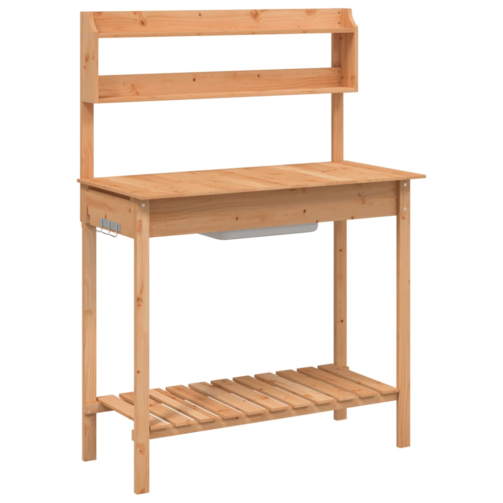 vidaXL Oppottafel met kast 110,5x45x124,5 cm massief vurenhout grijs, tuinwerktafel, verpottafel, oppot tafel, ompottafel, oppottafel buiten