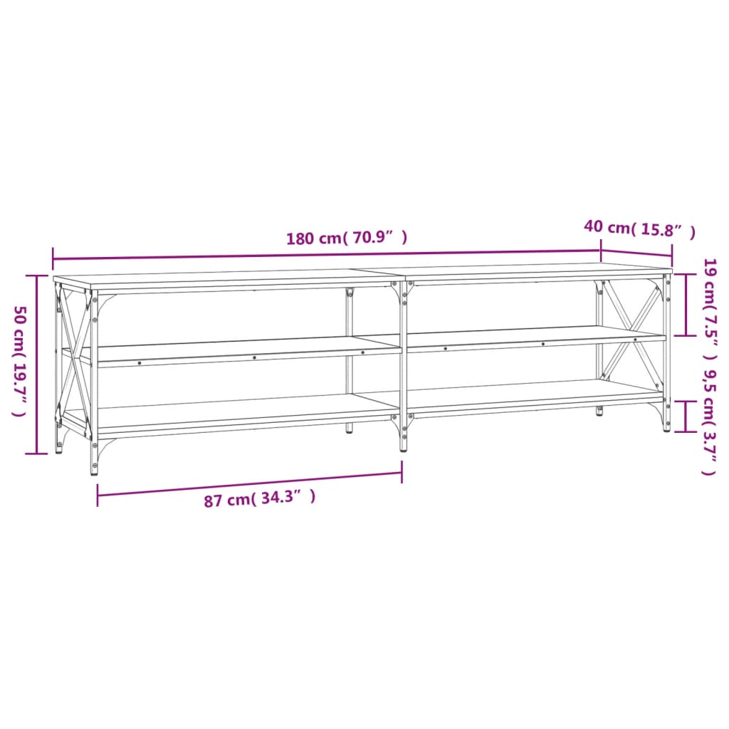 vidaXL Tv-meubel 180x40x50 cm bewerkt hout grijs sonoma eikenkleurig