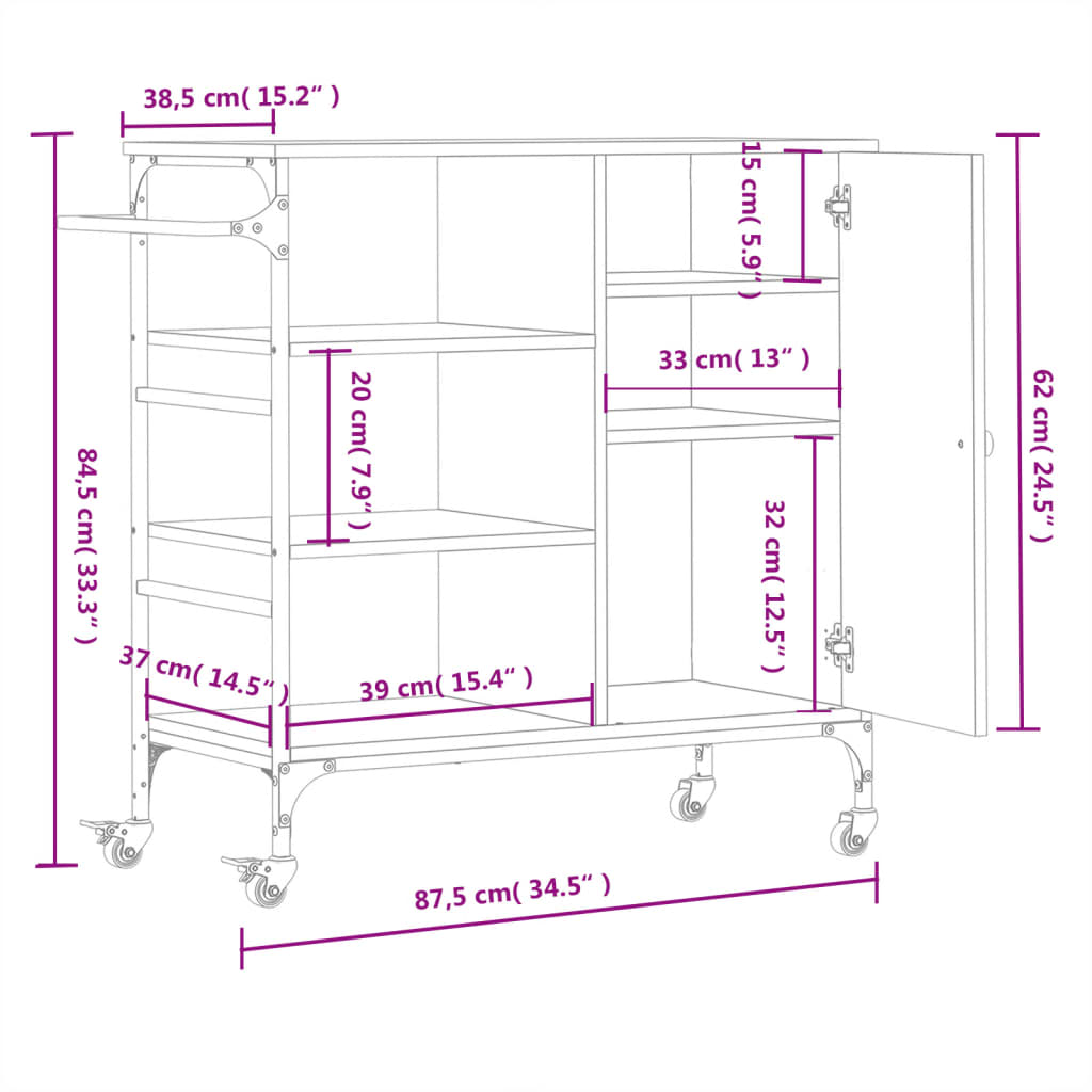 vidaXL Keukentrolley 87,5x38,5x84,5 cm bewerkt hout zwart