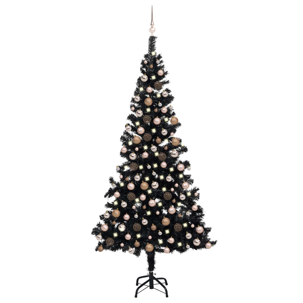 vidaXL Kunstkerstboom met verlichting en kerstballen 240 cm PVC zwart