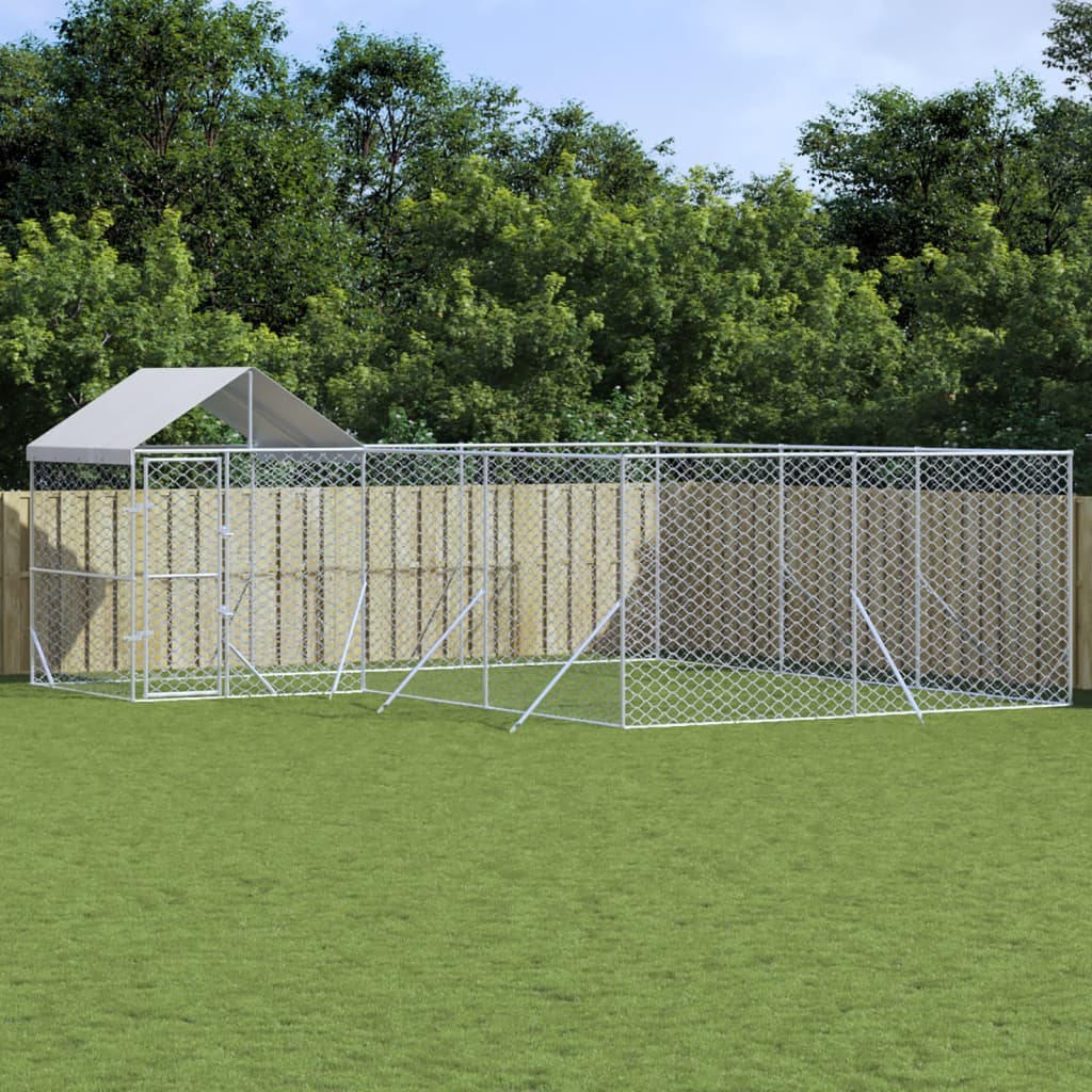 vidaXL Hondenkennel met dak 6x6x2,5 m gegalvaniseerd staal zilver