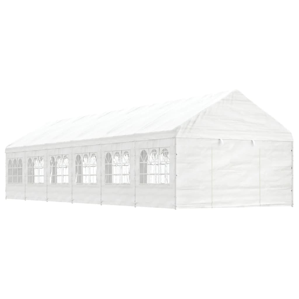 vidaXL Prieel met dak 13,38x4,08x3,22 m polyetheen wit