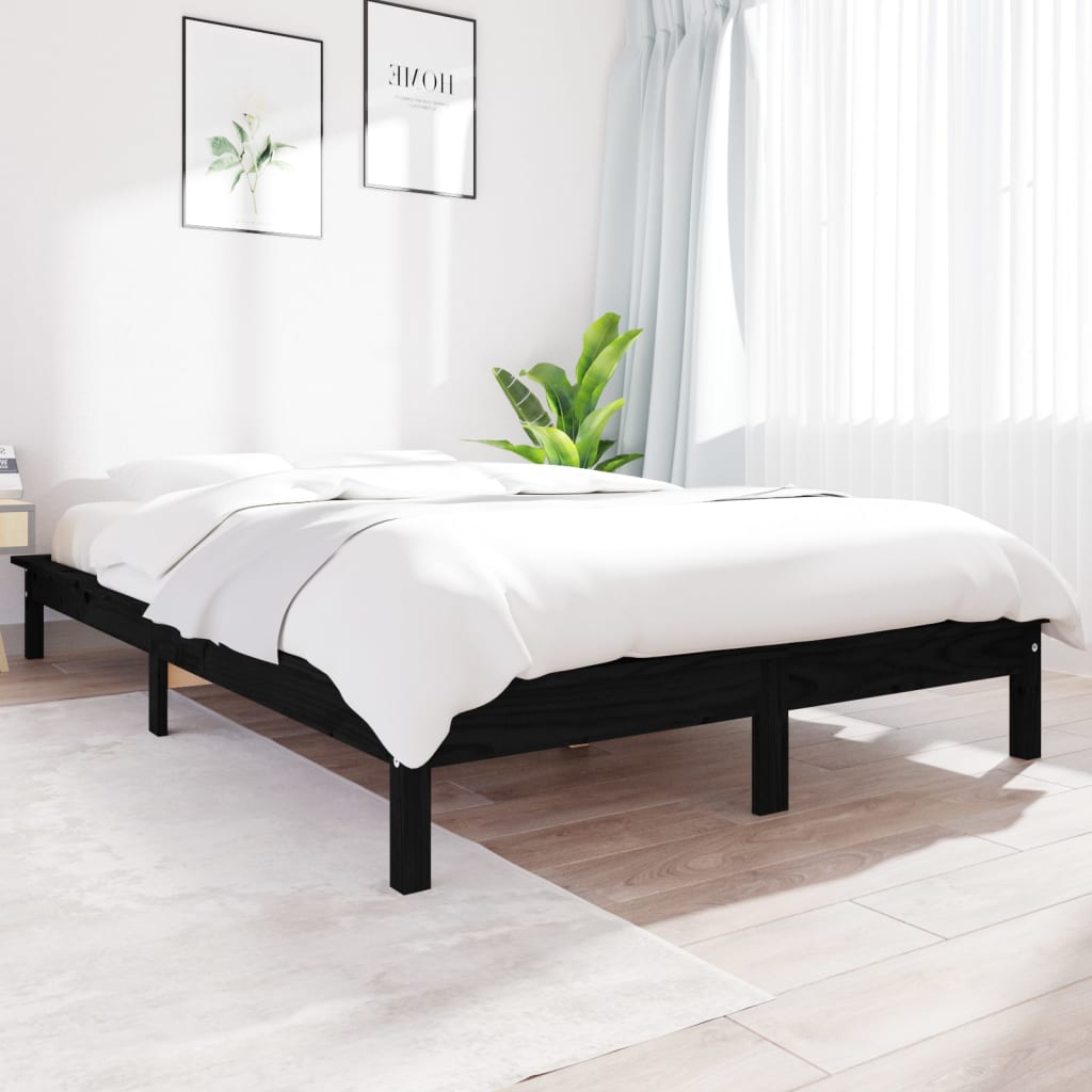 vidaXL Bedframe massief grenenhout zwart 160x200 cm