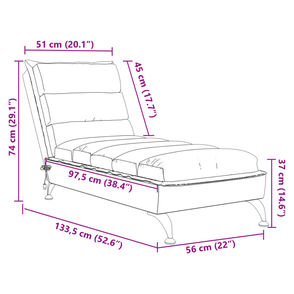 vidaXL Massage chaise longue met kussens stof zwart