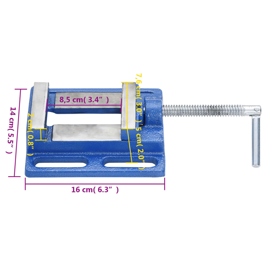 vidaXL Bankschroef voor kolomboormachine 76 mm gietijzer blauw