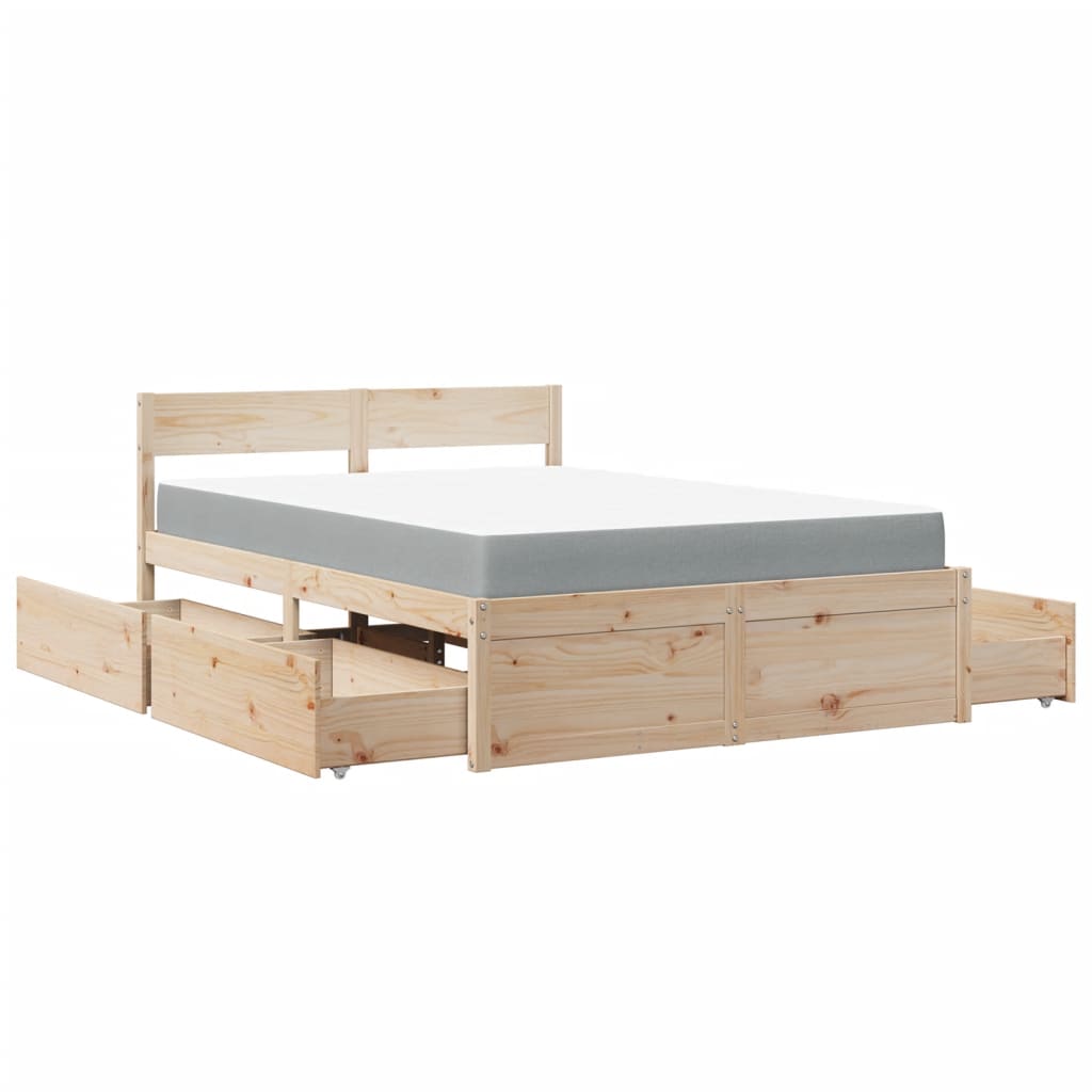 vidaXL Bed met lades en matras massief grenenhout 120x200 cm