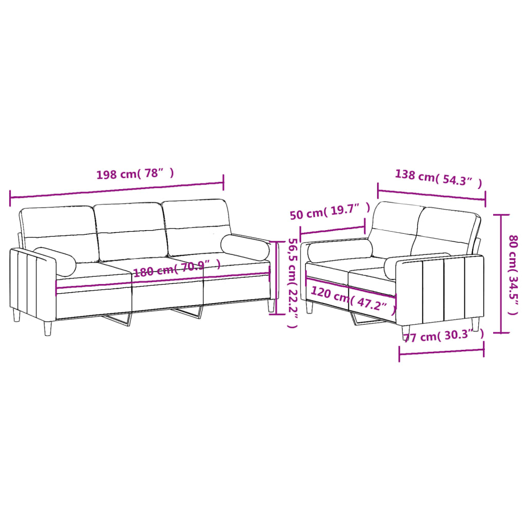 vidaXL 2-delige Loungeset met kussens stof taupe