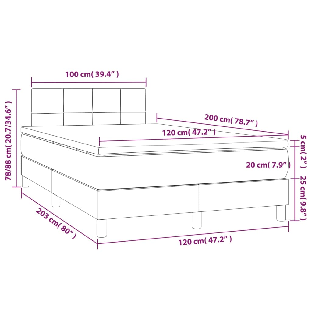 vidaXL Boxspring met matras en LED stof blauw 120x200 cm