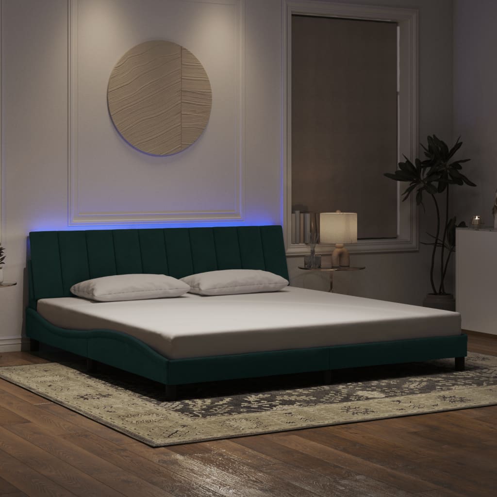 vidaXL Bedframe met LED-verlichting fluweel donkergroen 200x200 cm