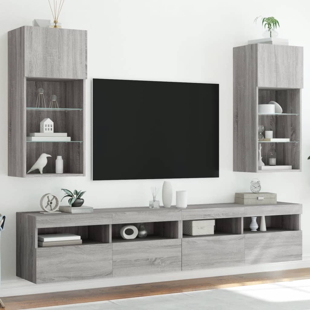 vidaXL Tv-meubels met LED-verlichting 2 st 40,5x30x80 cm grijs sonoma
