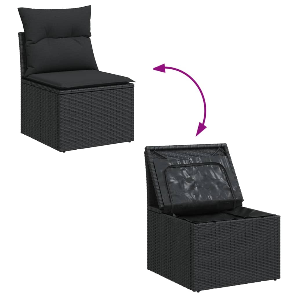 vidaXL 14-delige Loungeset met kussens poly rattan zwart