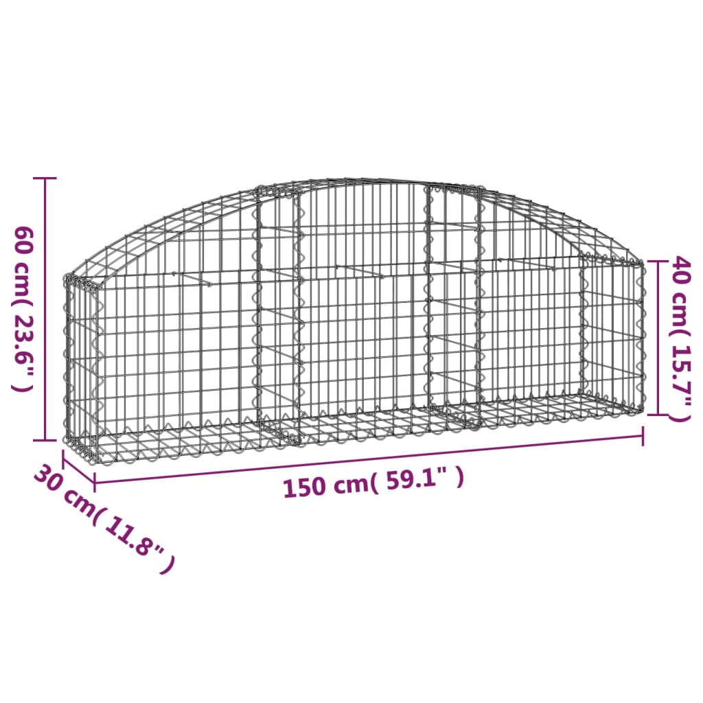 vidaXL Schanskorf gewelfd 150x30x40/60 cm gegalvaniseerd ijzer