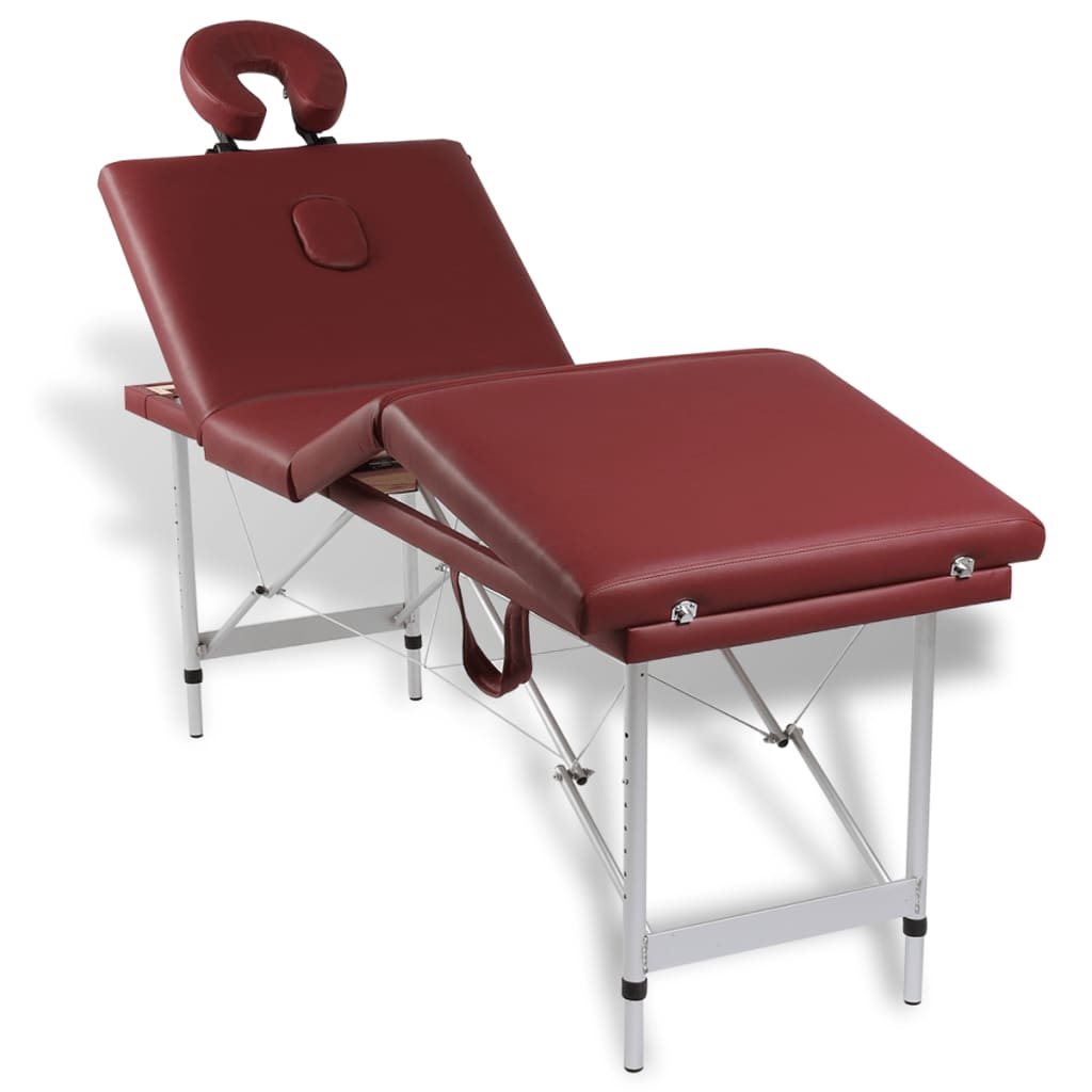 Massagetafel inklapbaar met aluminium frame (vier delen / rood)