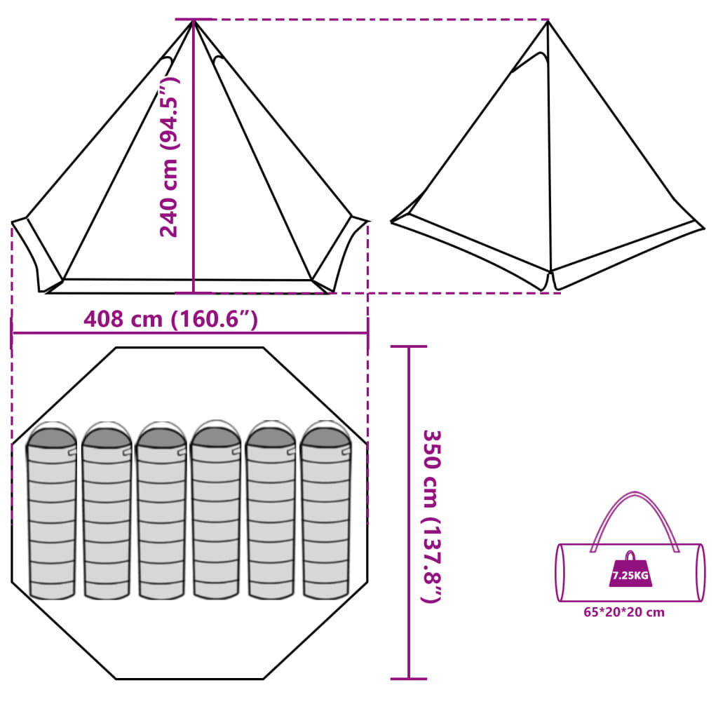 vidaXL Tipitent 6-persoons waterdicht verduisterende stof wit