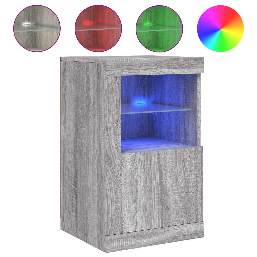 VidaXL Bijzetkast met LED-verlichting bewerkt hout zwart