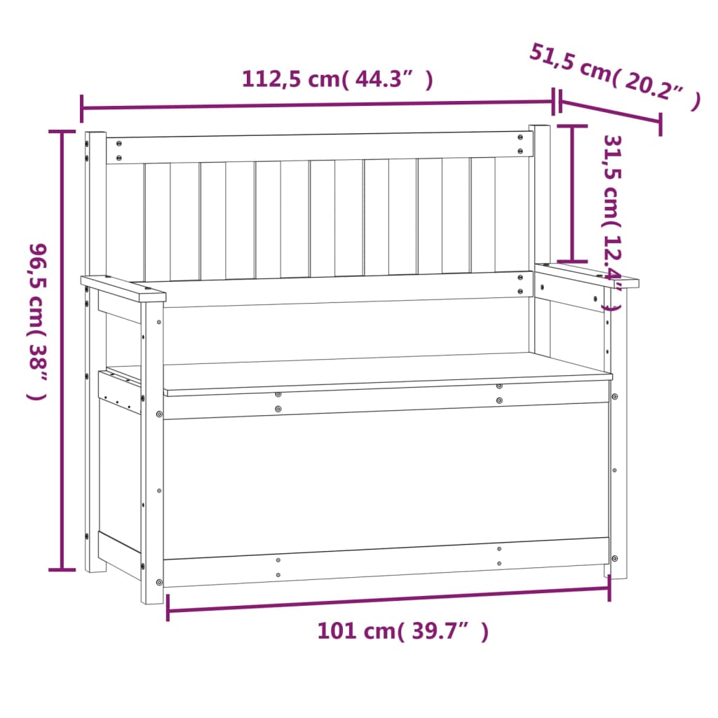 vidaXL Bankje 112,5x51,5x96,5 cm massief grenenhout zwart