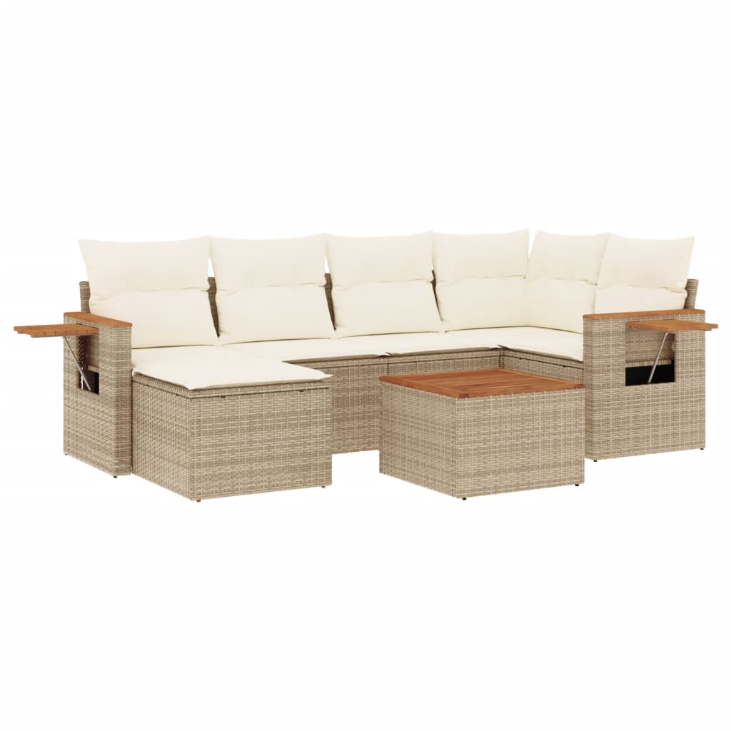 vidaXL 7-delige Loungeset met kussens poly rattan beige