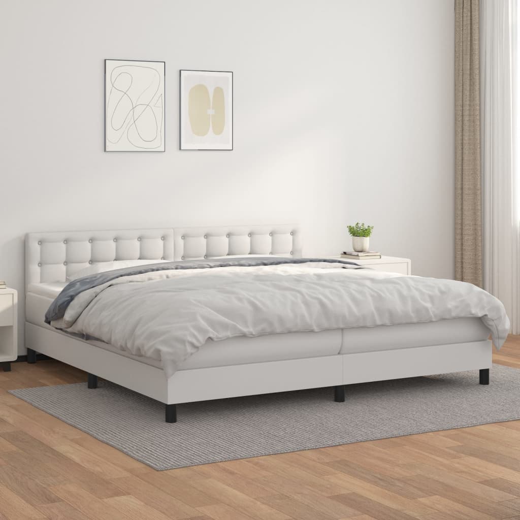 vidaXL Boxspring met matras kunstleer wit 200x200 cm